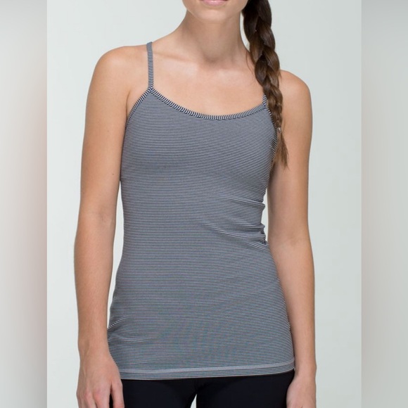 LULULEMON Power Y Tank Black Grey Striped EUC Size 8 - Picture 3 of 9